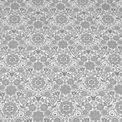 Baumwolle 100% bestickte Blumen mit Vogel grau auf weißem Hintergrund  