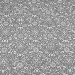 Baumwolle 100% bestickte Blumen mit Vogel weiß auf grauem Hintergrund  