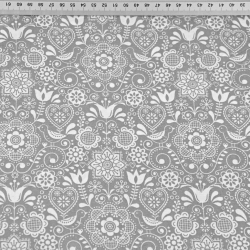 Baumwolle 100% bestickte Blumen mit Vogel weiß auf grauem Hintergrund  