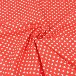 Baumwolle 100% Herzchen in Reihen weiß auf rotem Hintergrund  