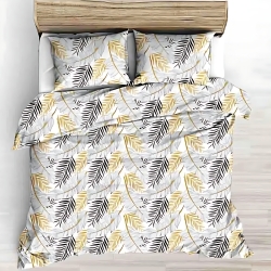 Baumwolle 100% Bananenblatt grau mit gold-schwarzen auf weißem Hintergrund - 220cm  