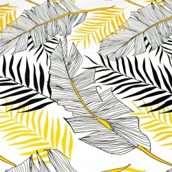 Baumwolle 100% Bananenblatt grau mit gold-schwarzen auf weißem Hintergrund - 220cm  