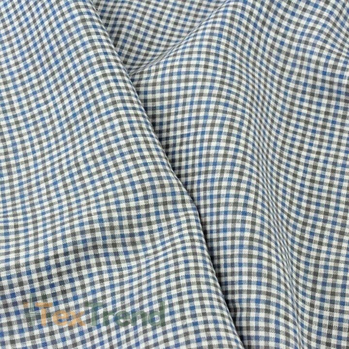 Leinen 100% Bekleidungsstoff blau-weiß-grau kariert - 125g  