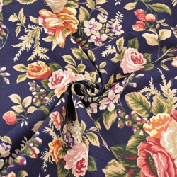 Baumwolle 100% Vorhangstoffe englische Rosen auf dunkelblauem Hintergrund