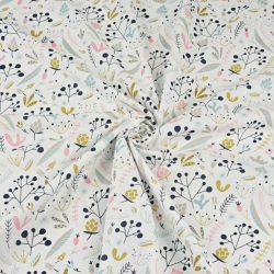 Baumwolle 100% pastellfarbene Sträucher mit Eberesche auf weißem Hintergrund  