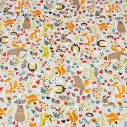 Baumwolle 100% Elche beige-orange mit Tieren auf der Wiese auf grauem Hintergrund  