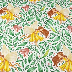 Baumwolle 100% Feen Calineczki auf weißem Hintergrund  