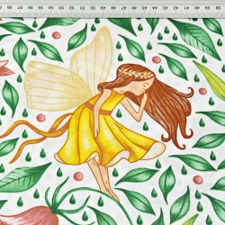 Baumwolle 100% Feen Calineczki auf weißem Hintergrund  