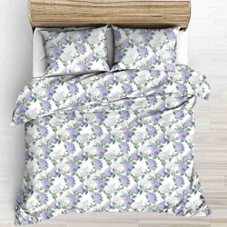 Baumwolle 100% Fliederblüten weiß-lila auf weißem Hintergrund - 220cm  