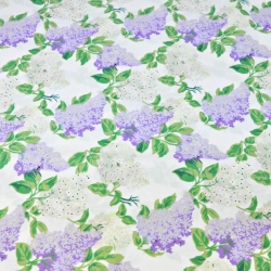 Baumwolle 100% Fliederblüten weiß-lila auf weißem Hintergrund - 220cm  