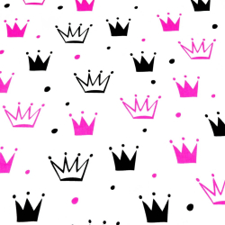Baumwolle 100% Kronen mit Punkten rosa-schwarz auf weißem Hintergrund  
