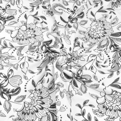 Baumwolle 100% Łowicz-Muster schwarz-grau auf weißem Hintergrund  