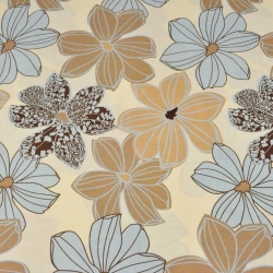 Baumwolle 100% große Blumen beige-blau auf vanillefarbenem Hintergrund  