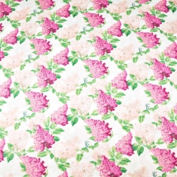 Baumwolle 100% Fliederblüten rosa-fuchsia auf weißem Hintergrund - 220cm  