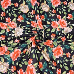 Baumwolle 100% Blumen Rosen auf schwarzem Hintergrund - 220cm  