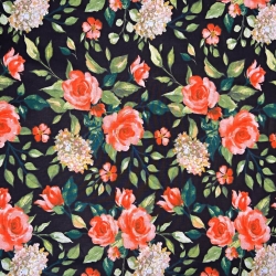 Baumwolle 100% Blumen Rosen auf schwarzem Hintergrund - 220cm  