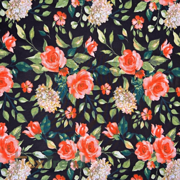 Baumwolle 100% Blumen Rosen auf schwarzem Hintergrund - 220cm  