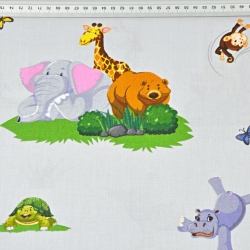 Baumwolle 100% Tiere im Zoo auf hellgrauem Hintergrund  