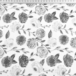 Baumwolle 100% vintage Rosen grau auf weißem Hintergrund  
