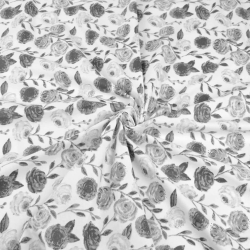 Baumwolle 100% vintage Rosen grau auf weißem Hintergrund  