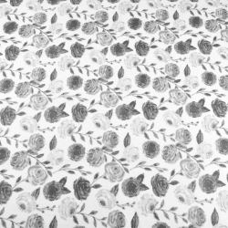 Baumwolle 100% vintage Rosen grau auf weißem Hintergrund  
