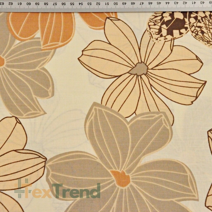 Baumwolle 100% große Blumen beige-orange auf vanillefarbenem Hintergrund  