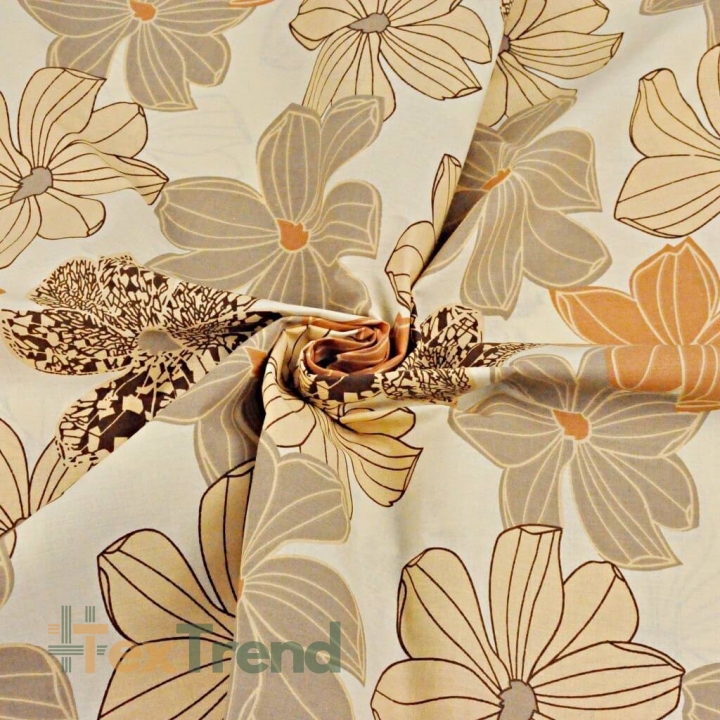 Baumwolle 100% große Blumen beige-orange auf vanillefarbenem Hintergrund  