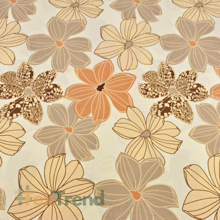Baumwolle 100% große Blumen beige-orange auf vanillefarbenem Hintergrund  