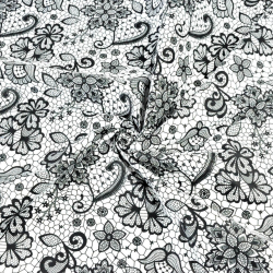 Baumwolle 100% schwarze Spitze auf weißem Hintergrund  