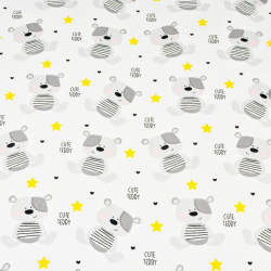 Baumwolle 100% graue TEDDY-Bären mit gelben Sternen auf weißem Hintergrund  
