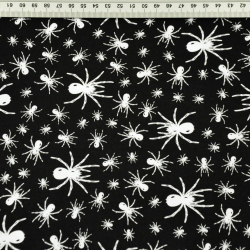 Baumwolle 100% kleine Spinnen weiß auf schwarzem Hintergrund  