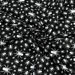 Baumwolle 100% kleine Spinnen weiß auf schwarzem Hintergrund  