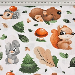 Baumwolle 100% Tiere im Herbstwald auf weißem Hintergrund  