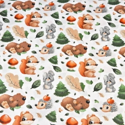 Baumwolle 100% Tiere im Herbstwald auf weißem Hintergrund  