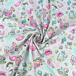 Baumwolle 100% Faultiere im Aloha-Urlaub auf grauem Hintergrund  