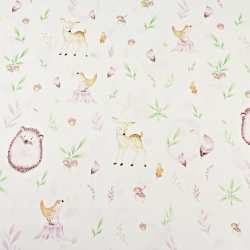 Baumwolle 100% Igel mit Rehkitzen in herbstlichen Blättern auf weißem Hintergrund  