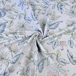 Baumwolle 100% Fenchelblumen mit pastellfarbenen Blättern auf hellgrauem Hintergrund  