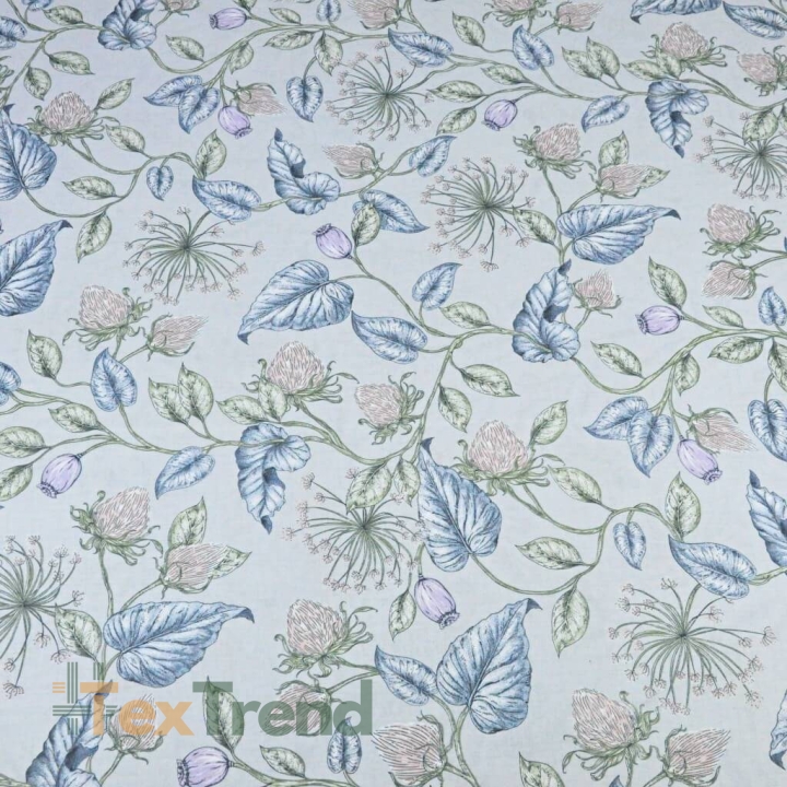 Baumwolle 100% Fenchelblumen mit pastellfarbenen Blättern auf hellgrauem Hintergrund  