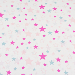 Baumwolle 100% Sternbild rosa-amaranth-blau auf weißem Hintergrund  