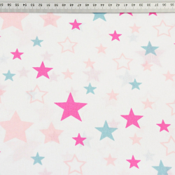 Baumwolle 100% Sternbild rosa-amaranth-blau auf weißem Hintergrund  