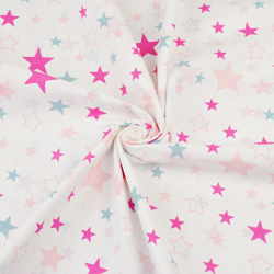 Baumwolle 100% Sternbild rosa-amaranth-blau auf weißem Hintergrund  