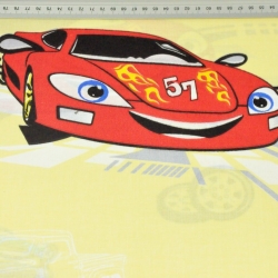 Baumwolle 100% Fahrzeuge Rennwagen auf gelbem Hintergrund  