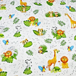 Baumwolle 100% afrikanische Tiere mit grünen Blättern auf weißem Hintergrund - PREMIUM  