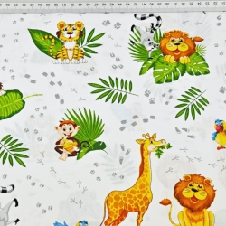 Baumwolle 100% afrikanische Tiere mit grünen Blättern auf weißem Hintergrund - PREMIUM  
