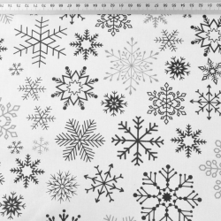 Baumwolle 100% weihnachtliches Muster mit grauen Schneeflocken auf weißem Hintergrund  