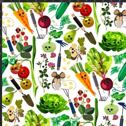 Jersey Stoff Digitaldruck Gemüse auf dem Markt auf weißem Hintergrund  