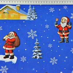 Baumwolle 100% Weihnachtsmuster Weihnachtsmänner mit Häusern auf blauem Hintergrund  