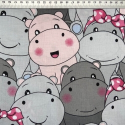 Baumwolle 100% Nilpferde rosa-grau  