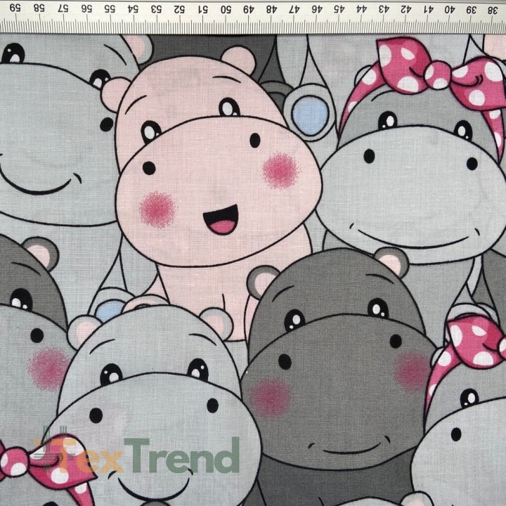 Baumwolle 100% Nilpferde rosa-grau  