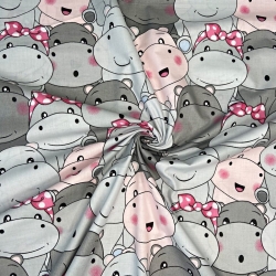 Baumwolle 100% Nilpferde rosa-grau  